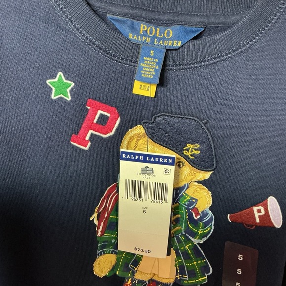 5T Girls Polo Ralph Lauren Navy Blue Polo Bear Sweatshirt NWT Kids - Picture 4 of 5